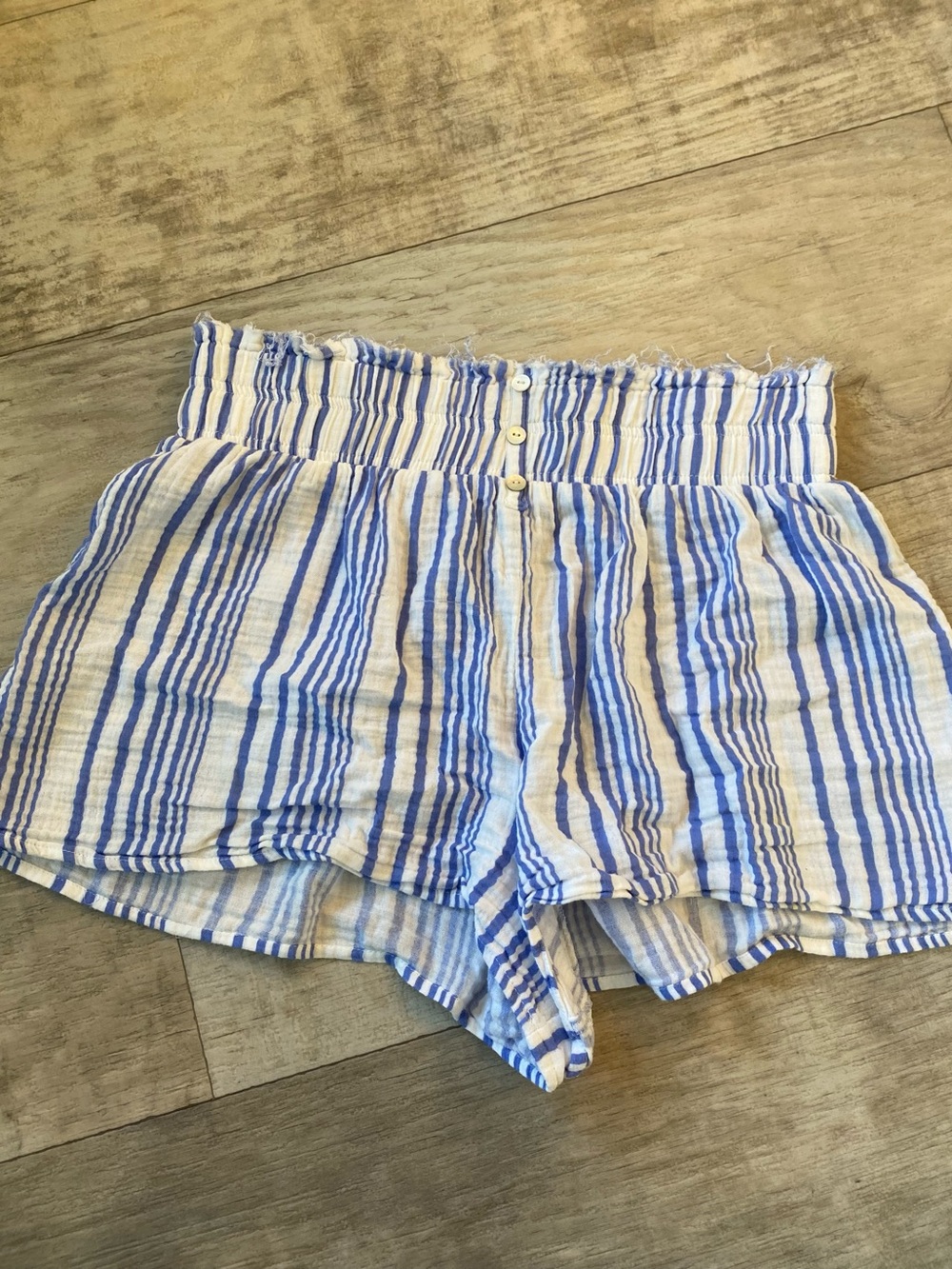 miami Blue and White Striped High-Waist Shorts